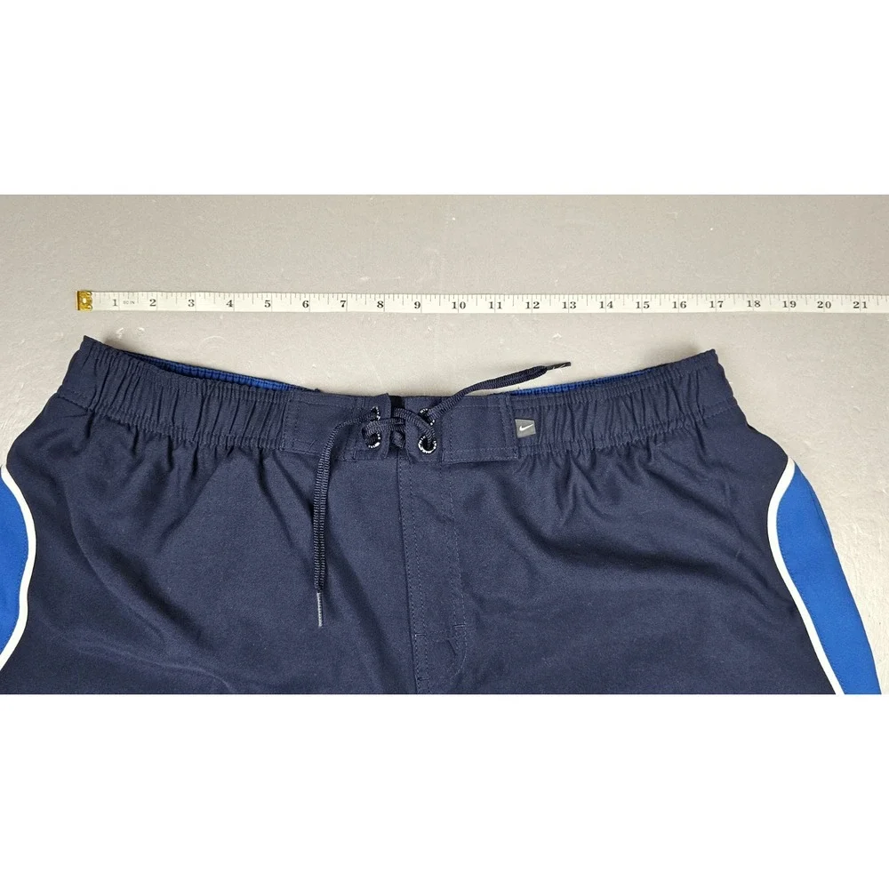 Vintage Nike Swim Trunks Mens 2XL Navy Blue Orange Zip Rear Pocket‎ Drawstring